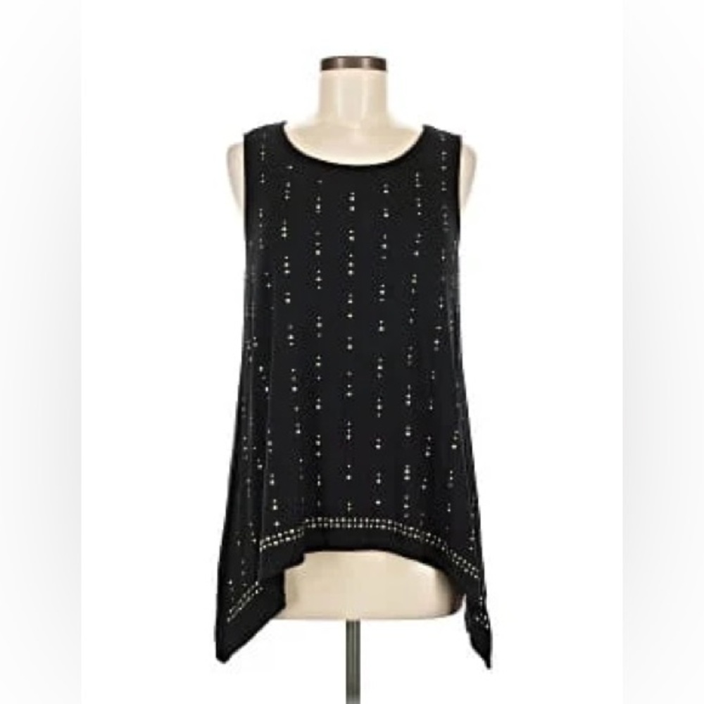 Westport Dressbarn Black Studded Sharkbite Hem Tank Top Size Large NWT